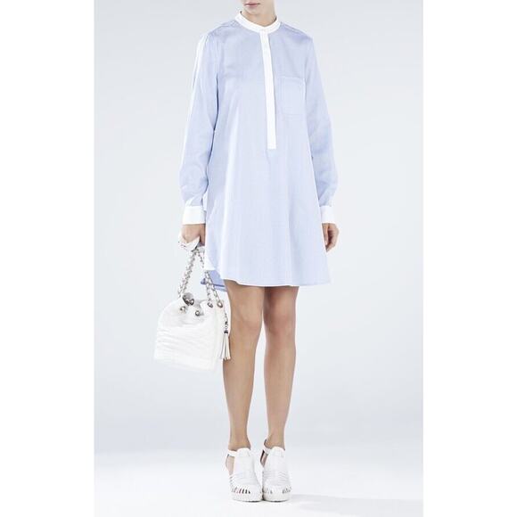 BCBGMAXAZRIA Rebekah Blocked A-Line Shirt Dress FLAW Light Blue Womens XS - Picture 1 of 8